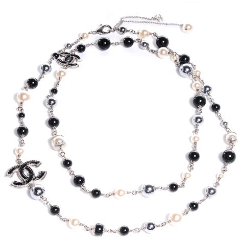 chanel pearl beaded cc long necklace black|authentic chanel pearl necklace.